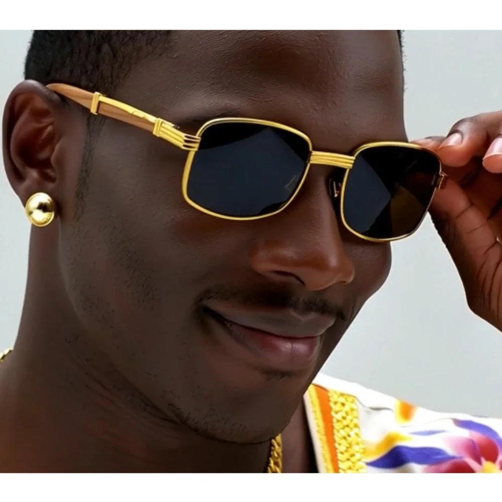 Gold Frame Square Sunglasses Brown Lens Men's Fashion Eyewear Sophisticted Gafas